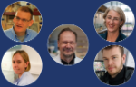A group of five people with their photos in circle frames