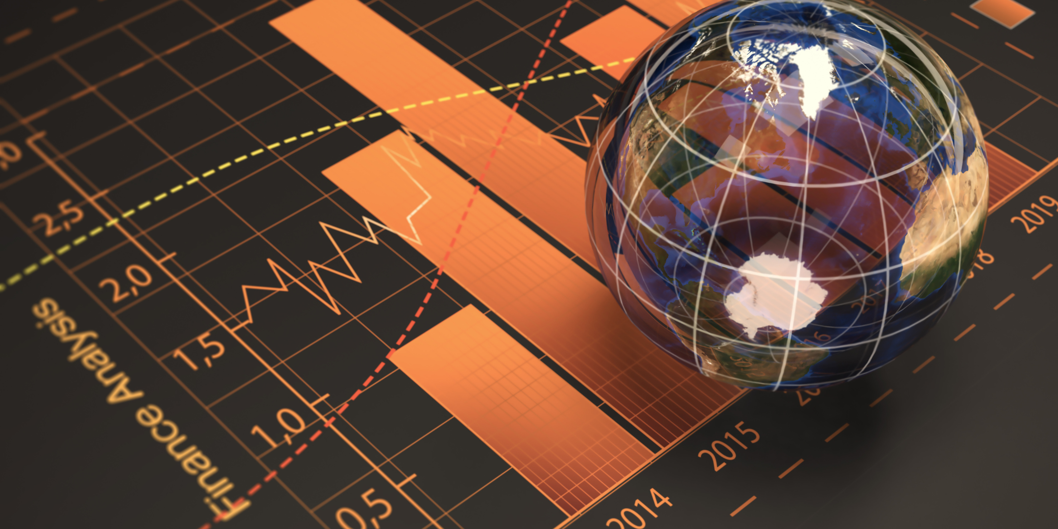 Bar graph with a model globe positioned on top of the bars