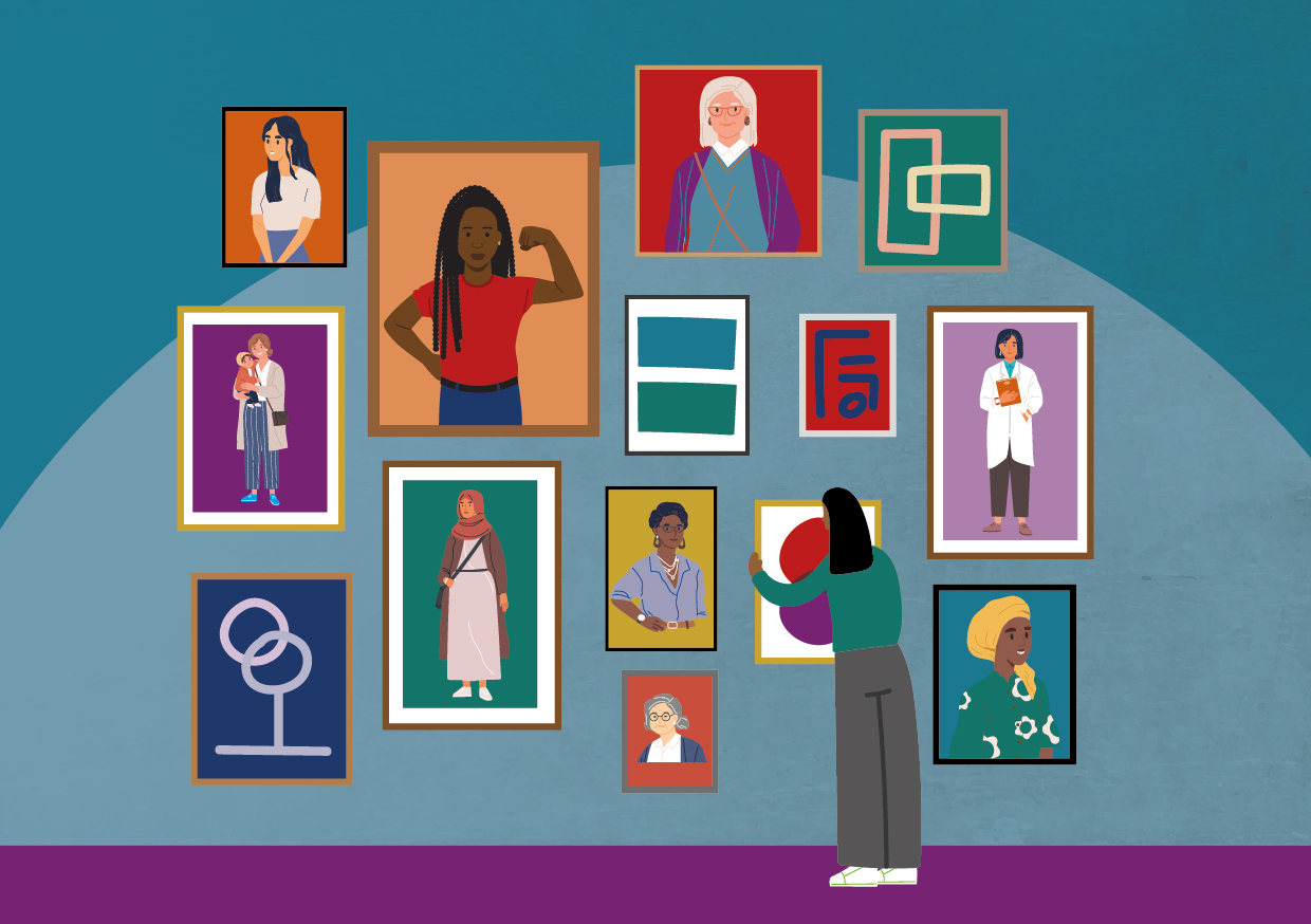 A graphic representing women on a wall
