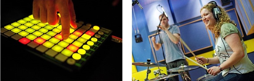 A student handling sound equipment