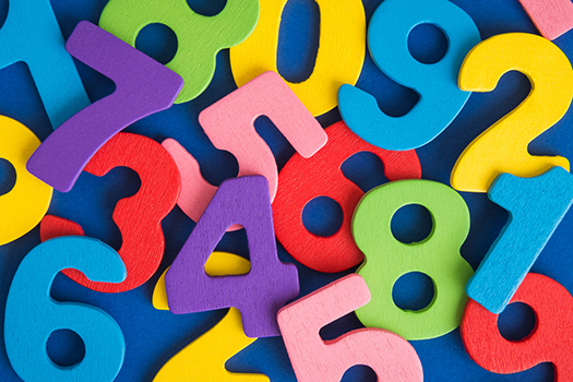 Different coloured numbers on a blue background