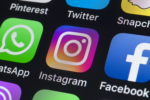 Social media icons on a smart phone