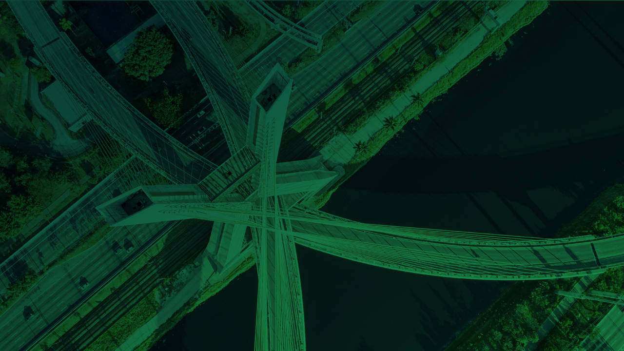 A bridge and river feature in this aerial photo