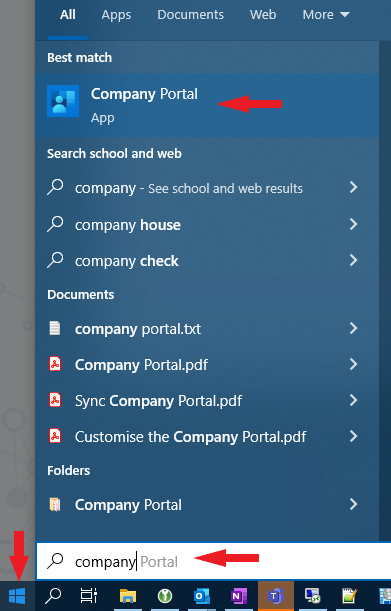 By clicking the start button and typing