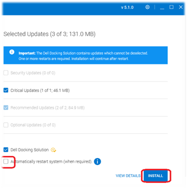 Select the automatic restart checkbox and hit the Install button to continue.