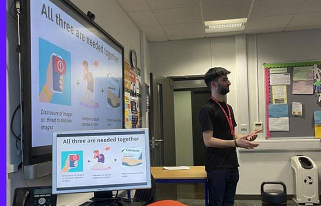 A Queen Mary Legal Advice Centre students presenting at a SPITE workshop.