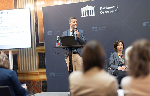 Dr Davor Jancic speaking at the Austrian Parliament