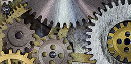 Series of cogs of various sizes connected