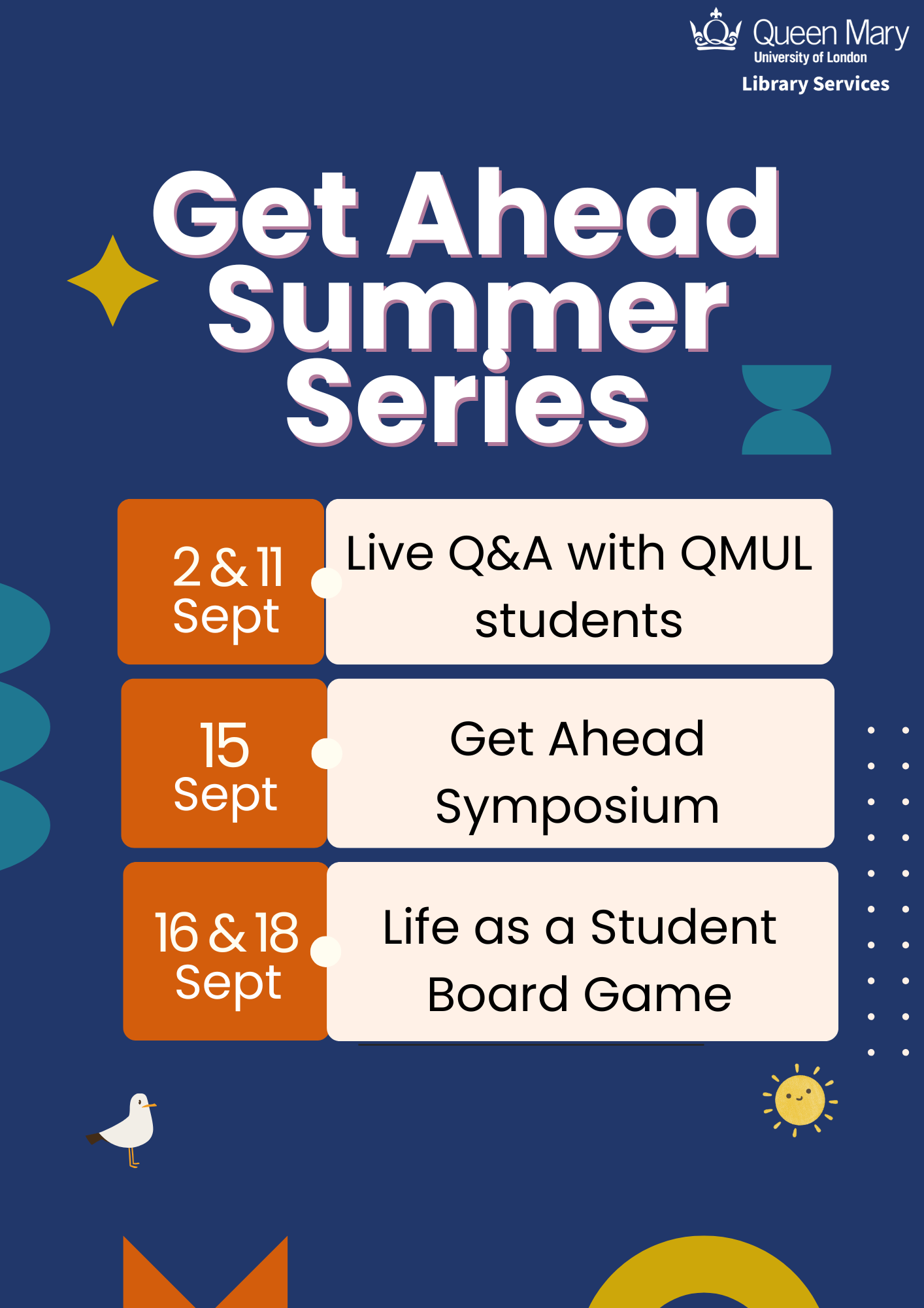 Poster for Get Ahead Summer Series. Text for all events below on webpage.