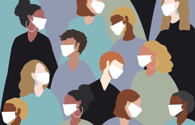 Crowd wearing masks
