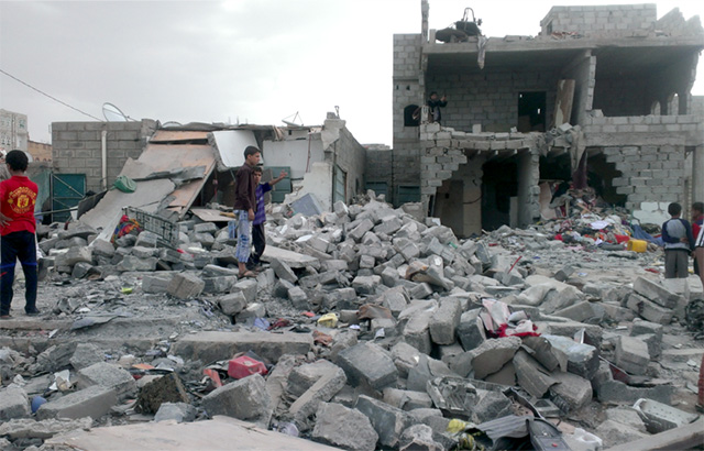 The aftermath of an airstrike in Sanaa, Yemen