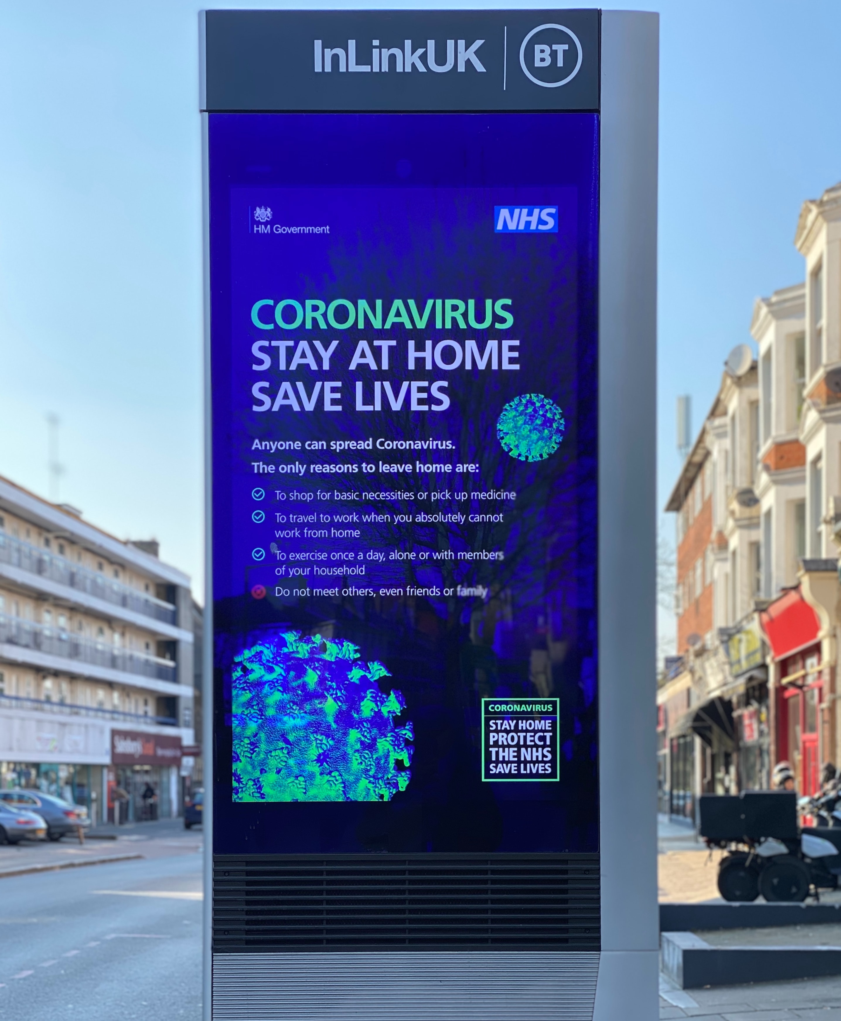 Photo of NHS advertisement, advising people to stay at home.
