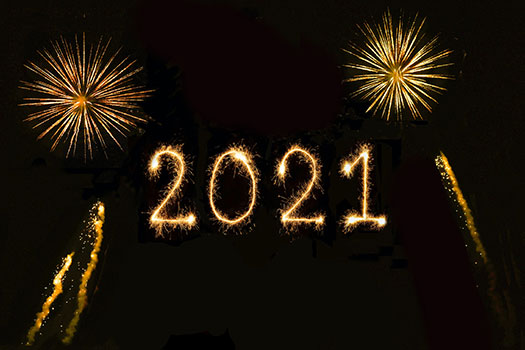 Fireworks spelling out 2021 against the night sky