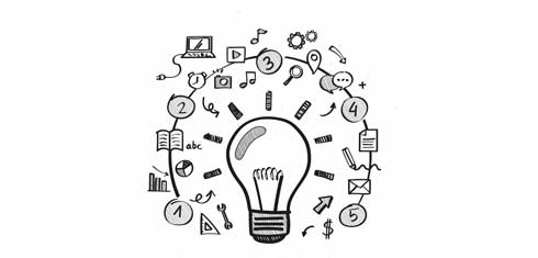 An illustration of a lightbulb surrounded by graphs and symbols