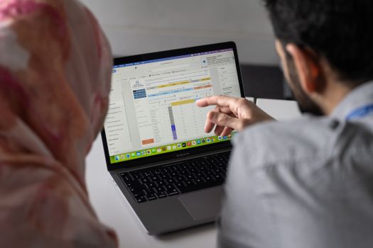 Data visualisations on a laptop screen