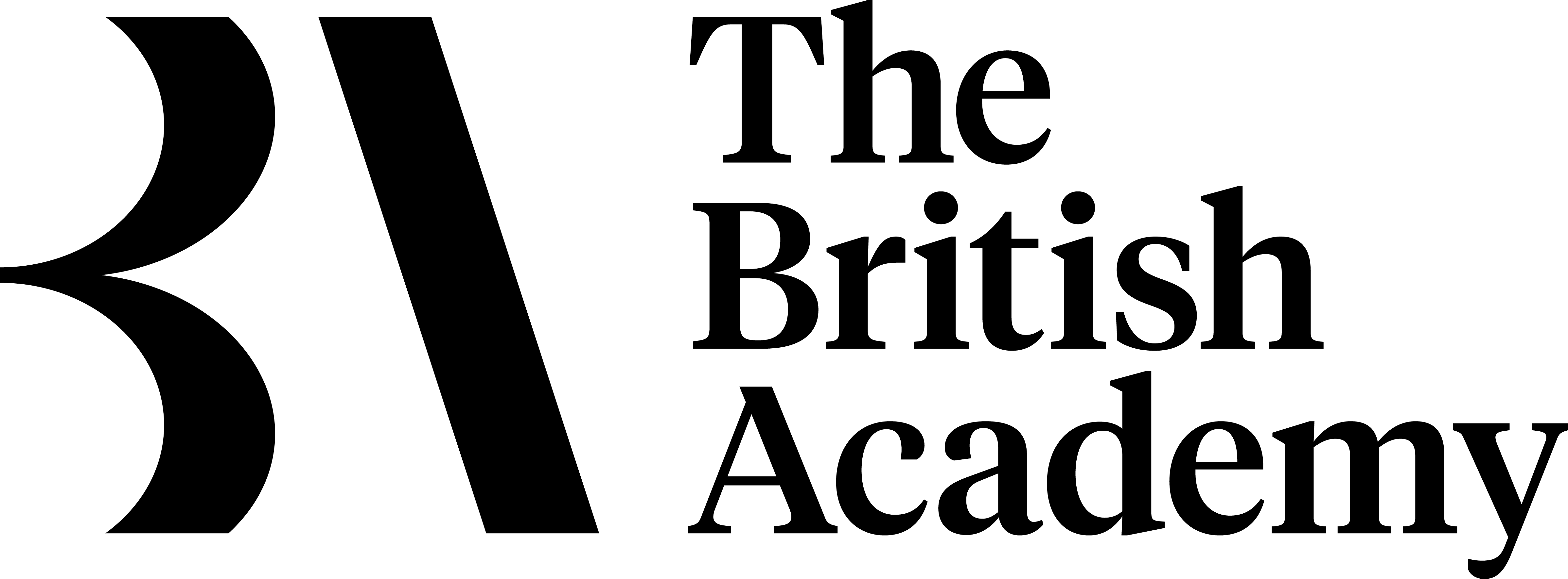 The British Academy logo: black BA monogram on white banner